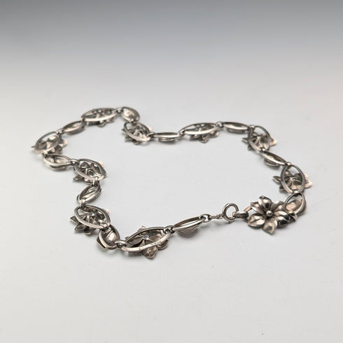 米国ヴィンテージ 純銀製 フラワーデザイン ネックレス32g HSB